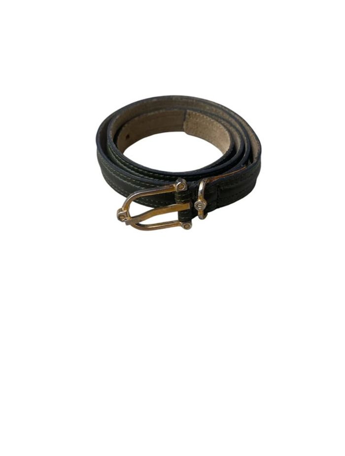 Ceinture fine vintage en cuir kaki made in France