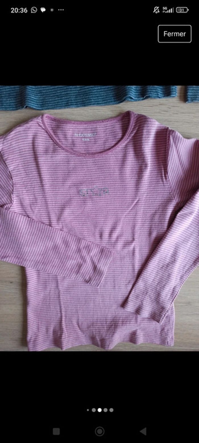 t-shirt à manches longues rayés un rose avec écriture en strass in extenso 10 ans - photo numéro 3