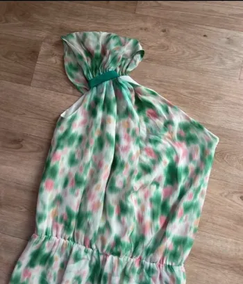 Bel air combinaison en soie , verte imprimé multicolore modèle Augustine femme taille 2/38
