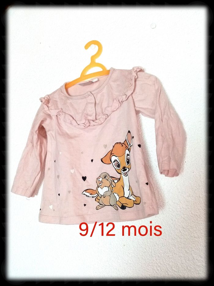 9/12 mois Disney Tee-shirt rose pale imprimé "petite biche et lapin" toutes saisons /Excellent état - photo numéro 7