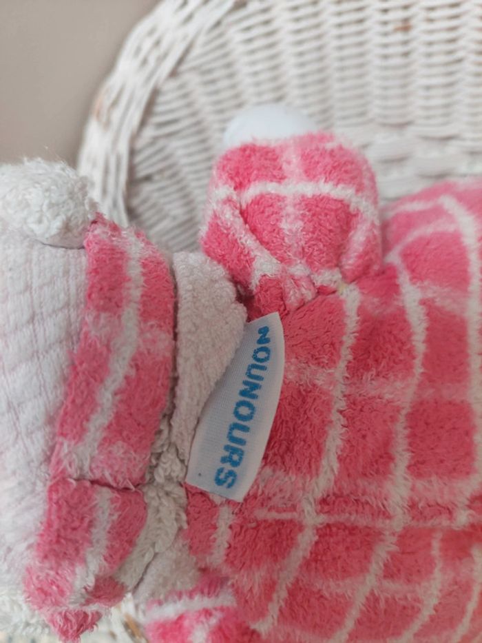 Nounours - peluche doudou ours rose à carreaux - photo numéro 4