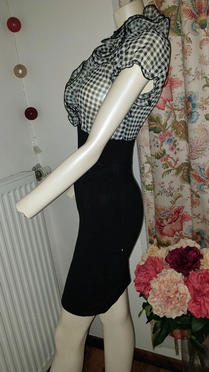 Robe rétro chic bimatiere vichy noir et blanc col jabot by Morgan état neuf taille S - photo numéro 10