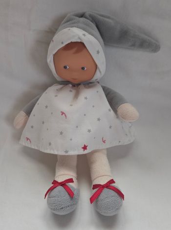 Doudou poupée gris , blanc,  étoiles grises - Corolle