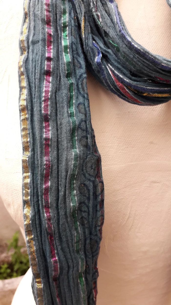 Foulard indien bleu canard - photo numéro 2