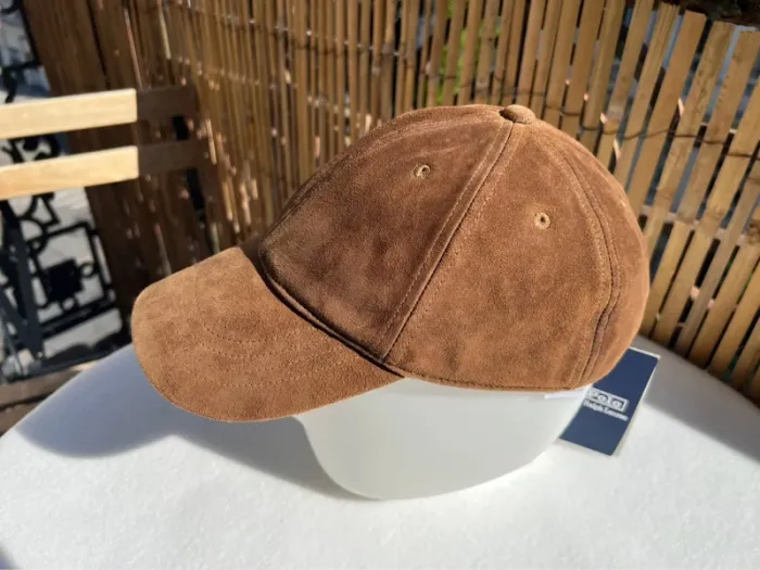 Casquette cuir suédé camel Ralph Lauren