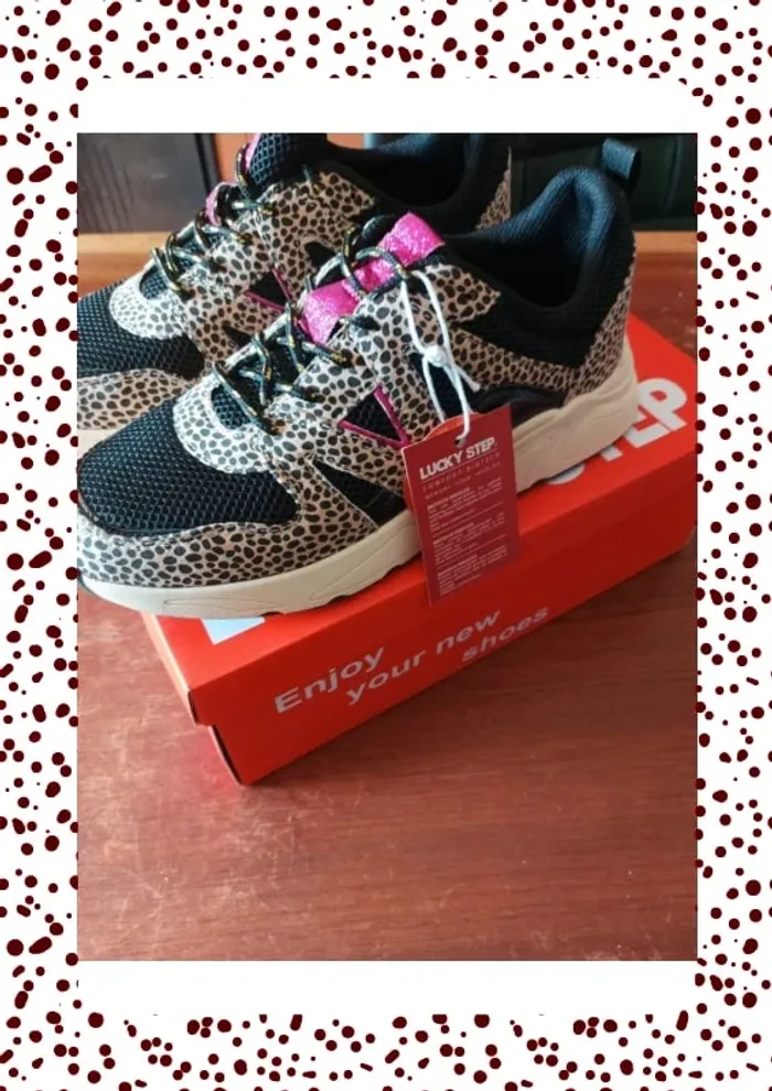 Basket femme neuve, noire plus motif léopard et rose paillettes - photo numéro 3