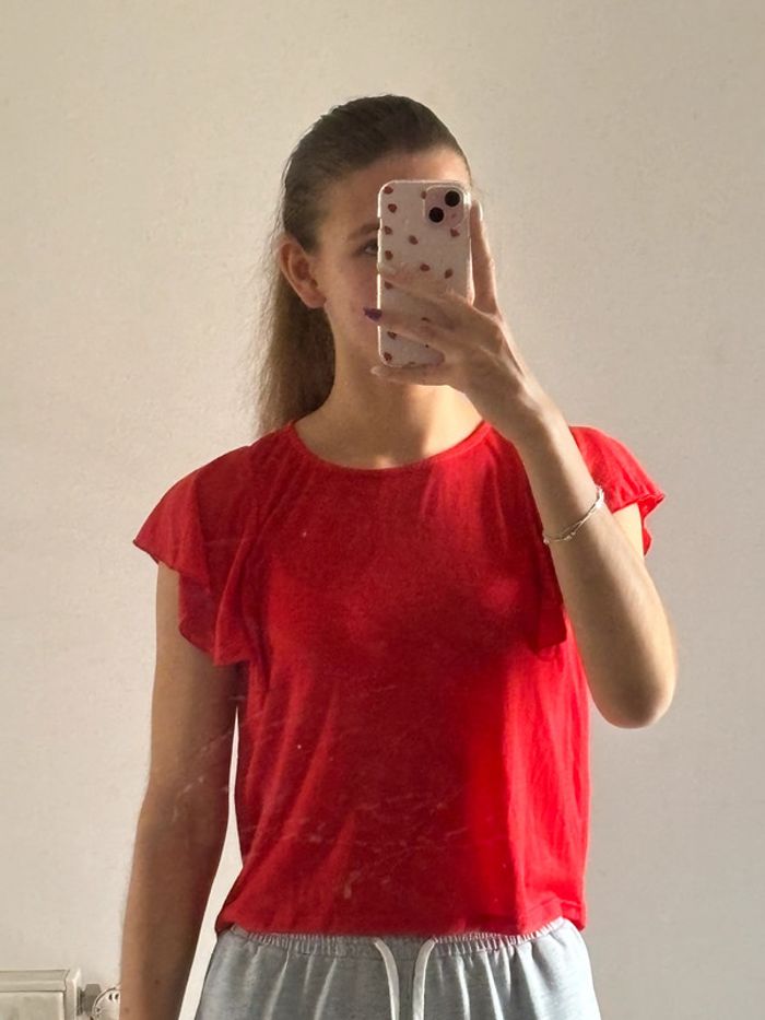 Top rouge à volants • Gémo • Taille S - photo numéro 4