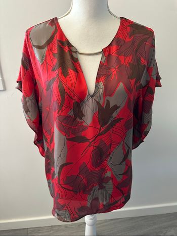 Blouse à fleurs rouge et grise Zara T40 L