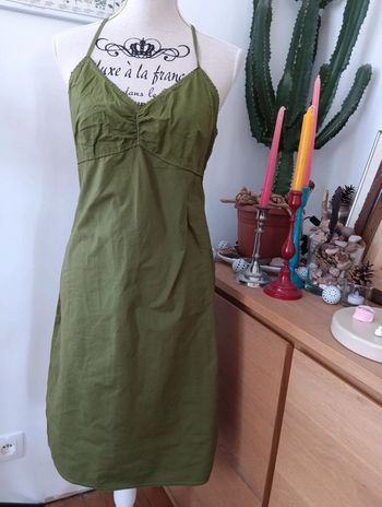 Robe vintage kaki en coton, dos croisé taille 38/40