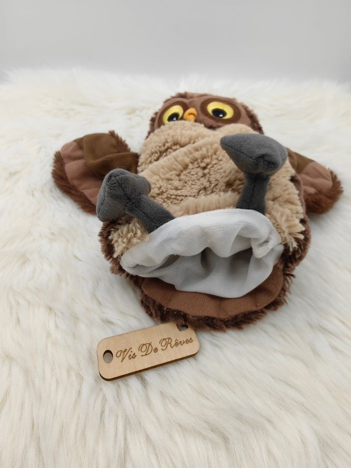 Doudou marionnette hibou chouette Ikea marron - photo numéro 4