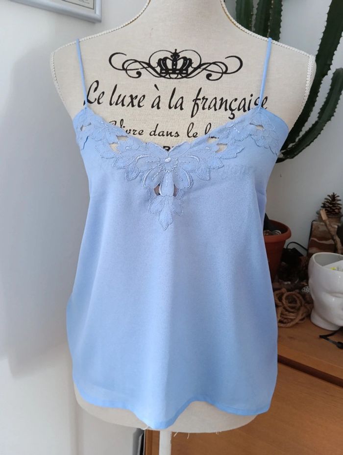 Top caraco vintage débardeur bleu ciel made in France - photo numéro 2