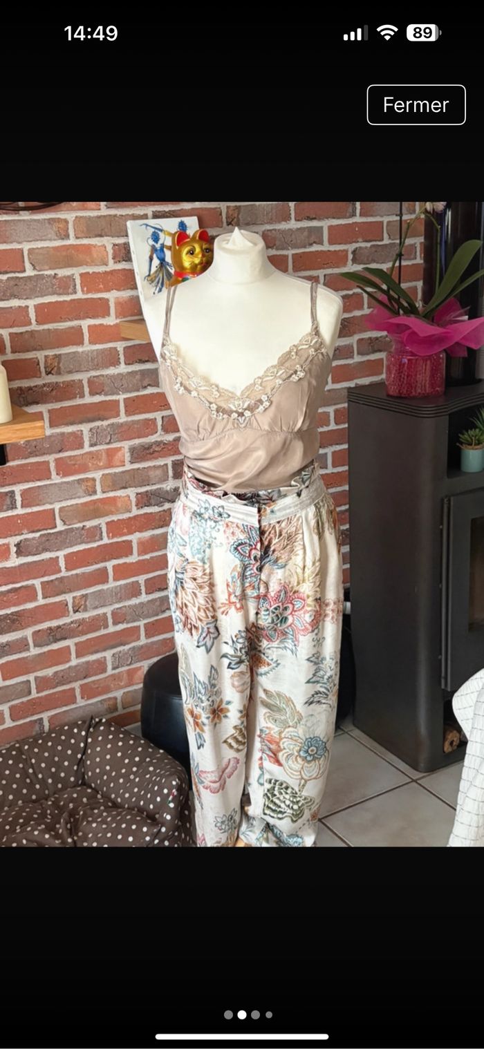 Top soie polyester H&M t 38 taupe - photo numéro 2