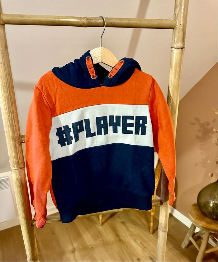 💜 Pull avec capuche orange & noir gemo 6 ans 💜