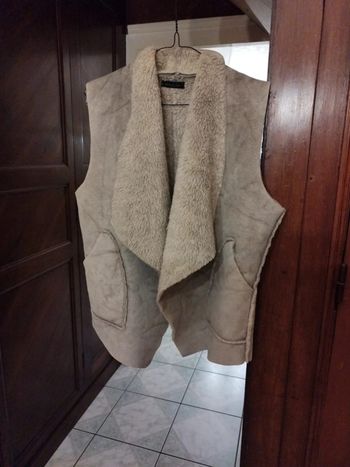 Gilet veston gris coton fausse fourrure M/38 y2k