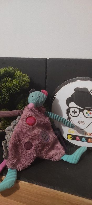 Doudou Souris Moulin Roty Les Jolis Pas Beaux Violet Vert Rond Rayé Rayures Pois