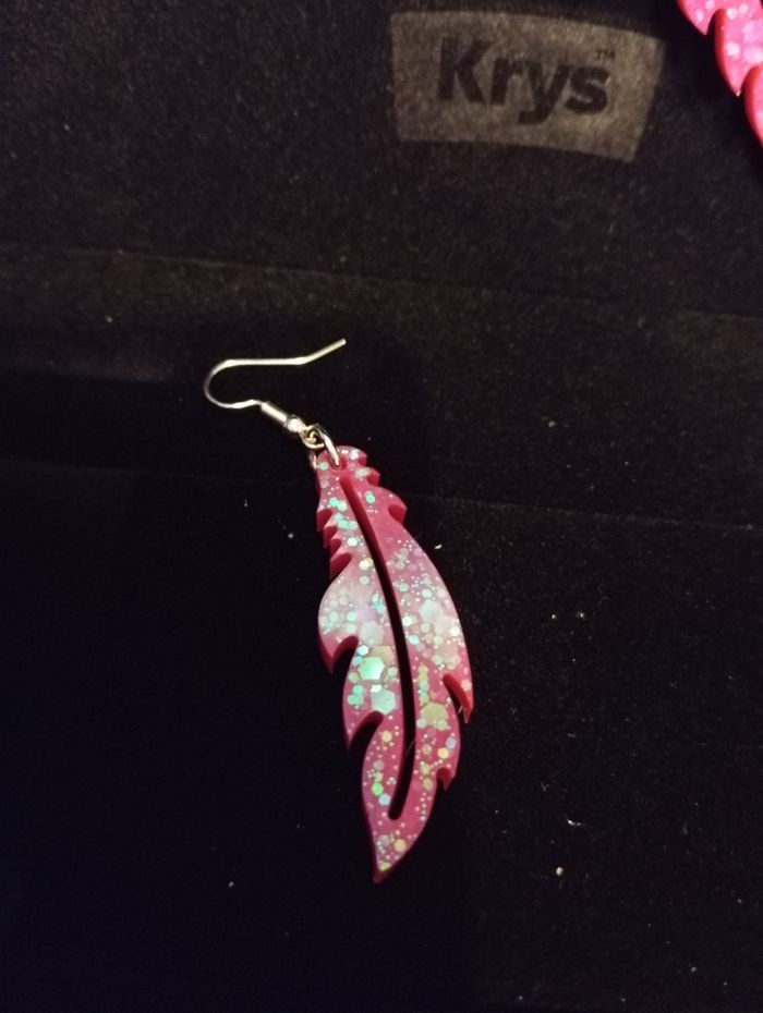 Boucles d'oreilles plumes rose - photo numéro 2