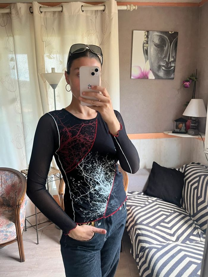 Top mesh y2k 2000yer destroy asymétrique vintage country western - photo numéro 2