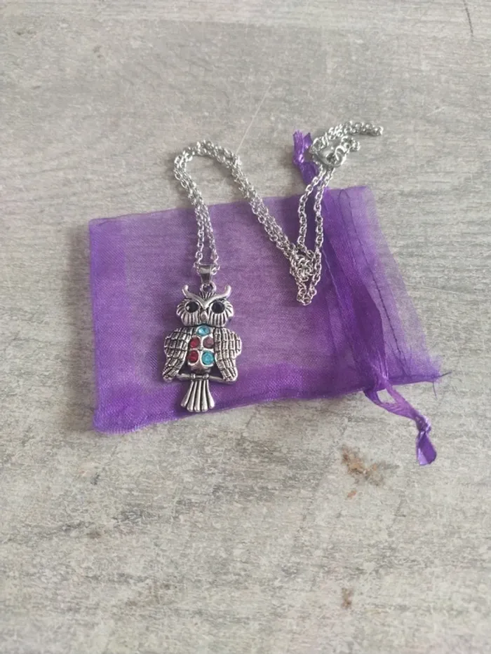 Collier chouette/ hibou strass multicolore