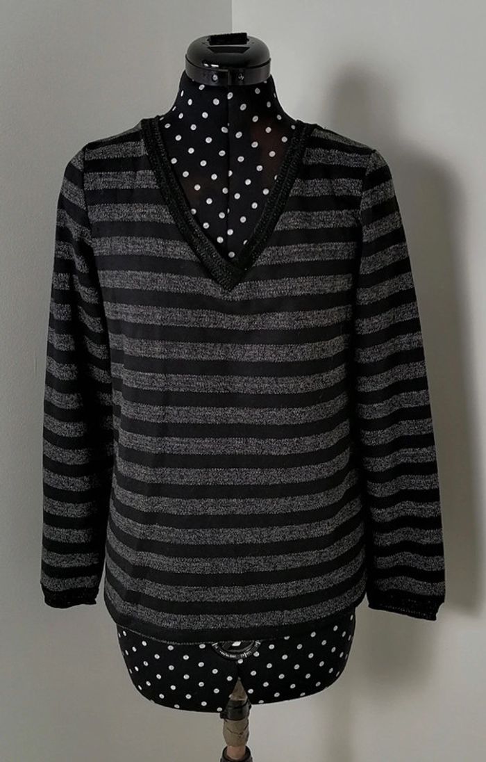 Pull léger rayures noir gris Taille S It Hippie - photo numéro 2
