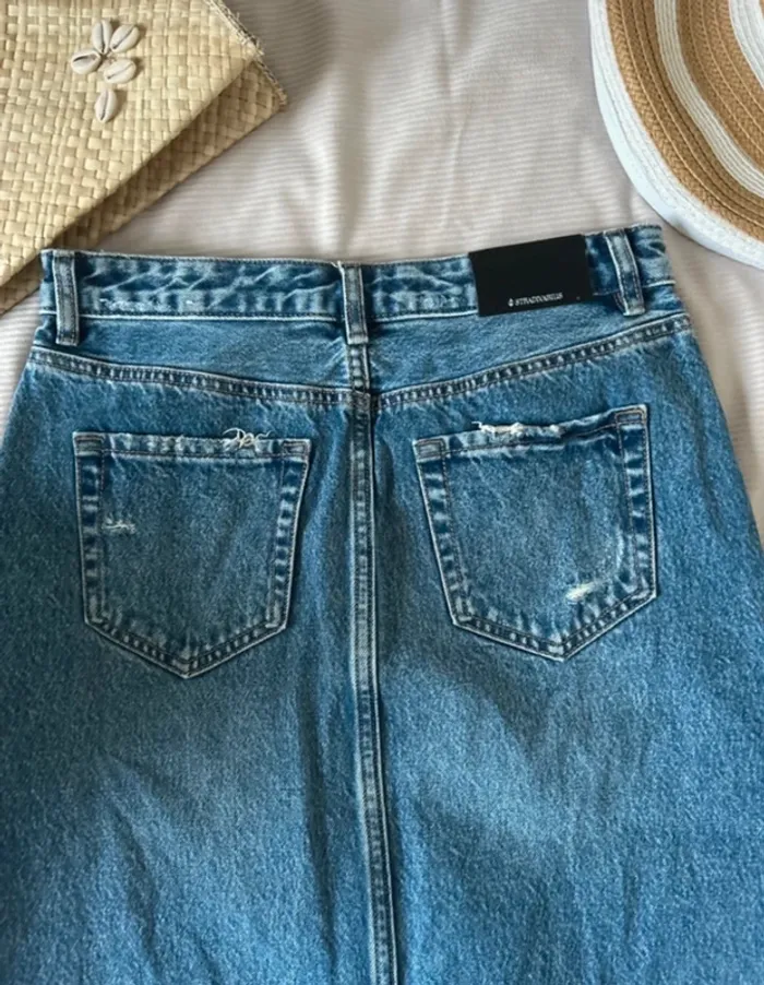 Jupe longue en jeans stradivarius bleu délavé taille S - photo numéro 4