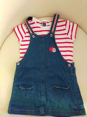 Ensemble salopette jupe+ tee-shirt MC fille