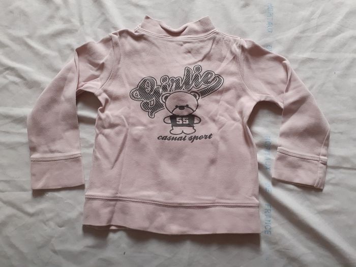 Veste jogging rose clair légère motif ourson gris devant et dos - photo numéro 5