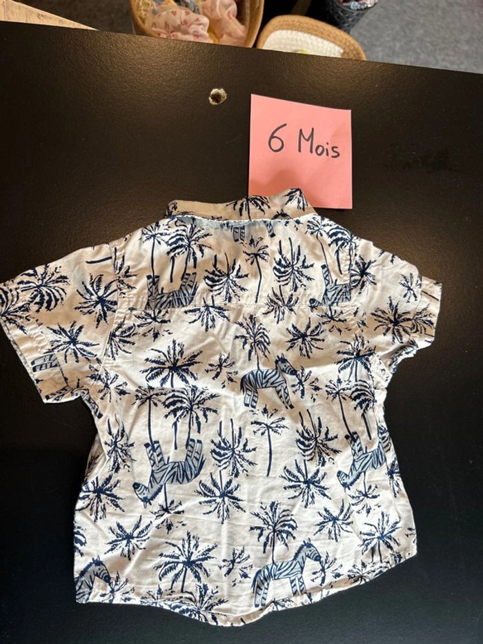 Chemise manche courte blanc dessin bleu - photo numéro 2