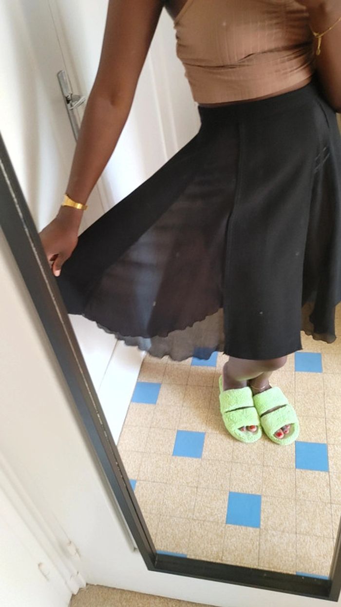 Jupe transparent en laine et soie taille haute - photo numéro 6
