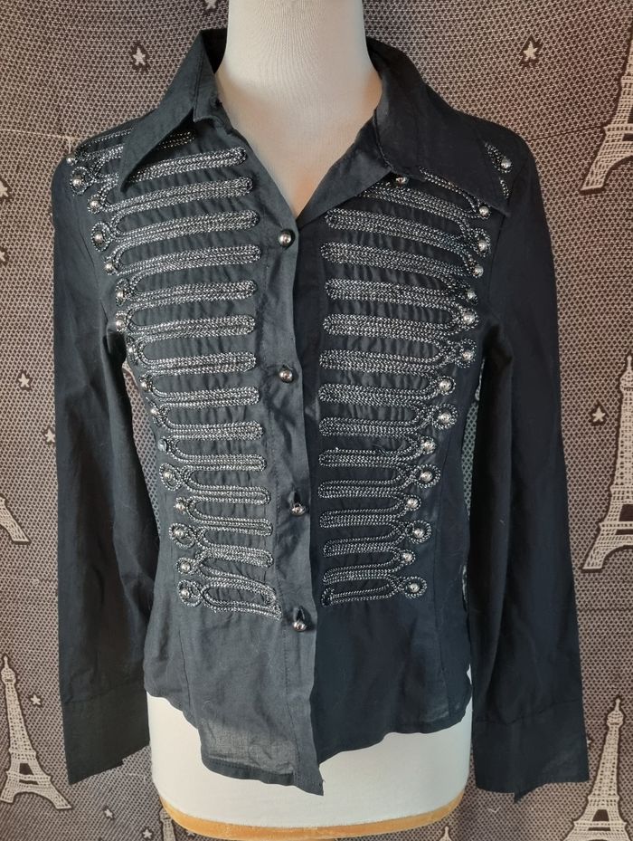 Chemise noir avec perles et pailleté argenté taille S