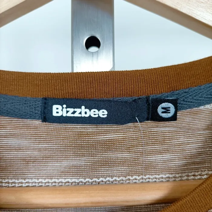 T-shirt Bizzbee rayé marron et beige col contrasté – neuf – taille M A1012 - photo numéro 6