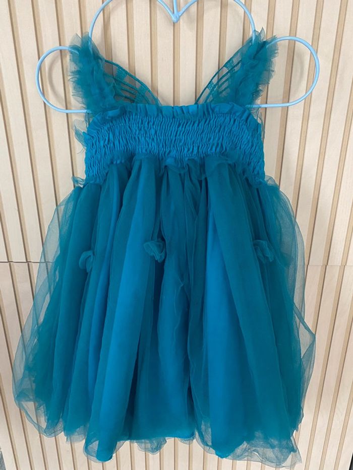 Robe cérémonie en tulle turquoise papillons - butterfly tulle dress for ocassion-  miipat -  90 cm