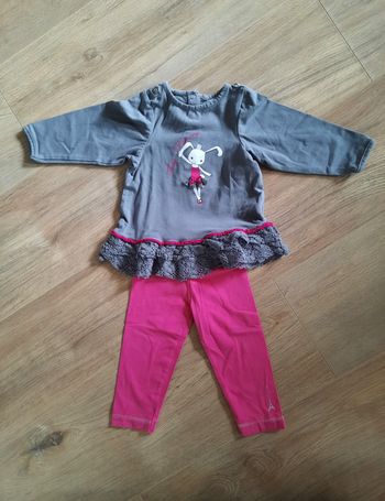 Ensemble tunique grise et legging rose "Tiny princess" Orchestra 12 mois