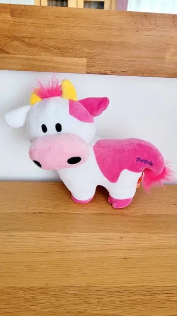 Peluche Poney Rose et Blanc Environ 20 cm