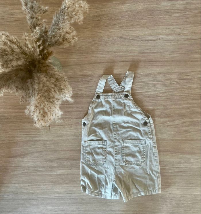 Salopette courte en jeans beige Kiabi