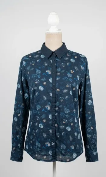 chemise femme terre de marins fleurie bleu marine - taille 40 - très bon état