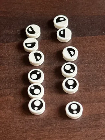 6 paires d’yeux Lego, Tile, Round 1 x 1 with Black Eye