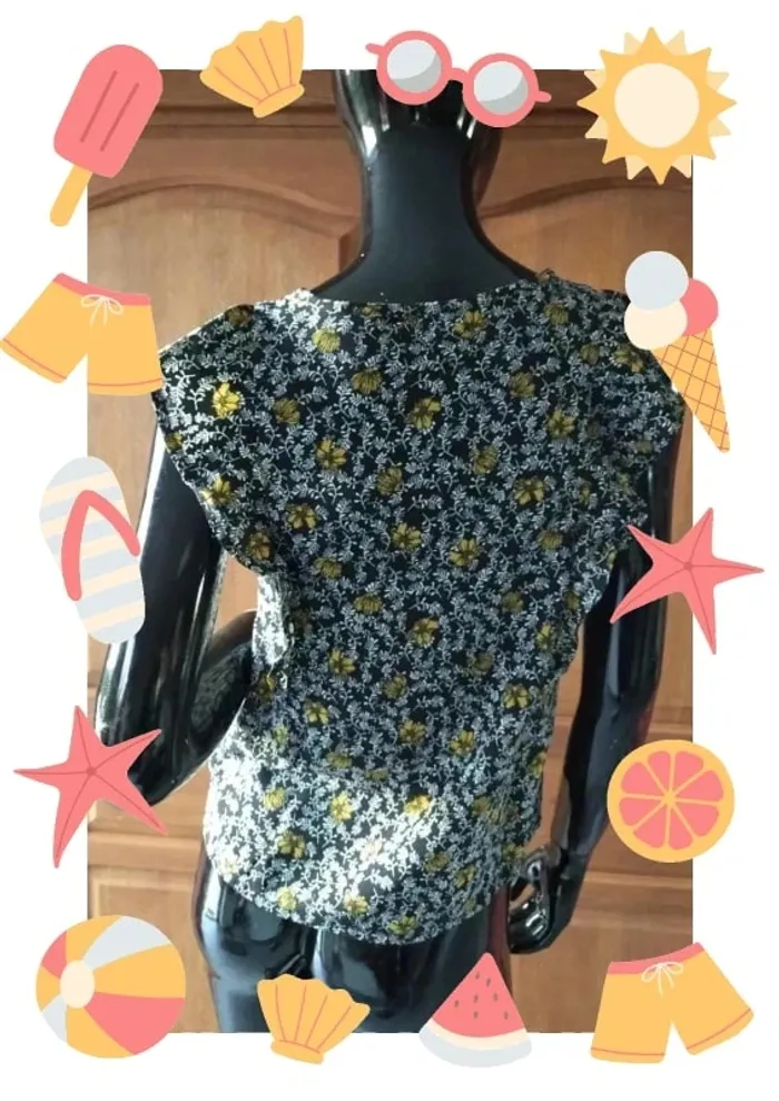 Top blouse sans manches  à fleurs et à volants femme - photo numéro 2