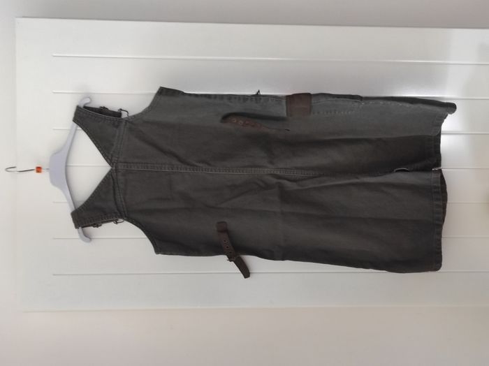 Robe salopette fille 10 ans – Velours kaki, motif floral - photo numéro 3