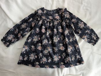 Robe velours bleue à fleurs - 3A - Vertbaudet