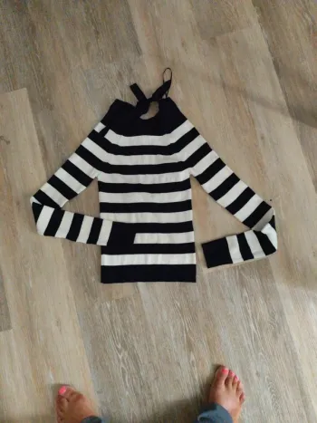 Pull maille marinière Zara M dos décolleté neuf