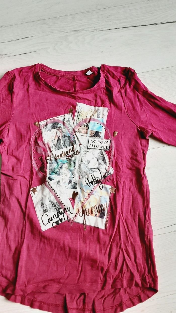Vêtement fille tee-shirt manches longues fuschio C&A 12 ans - photo numéro 2
