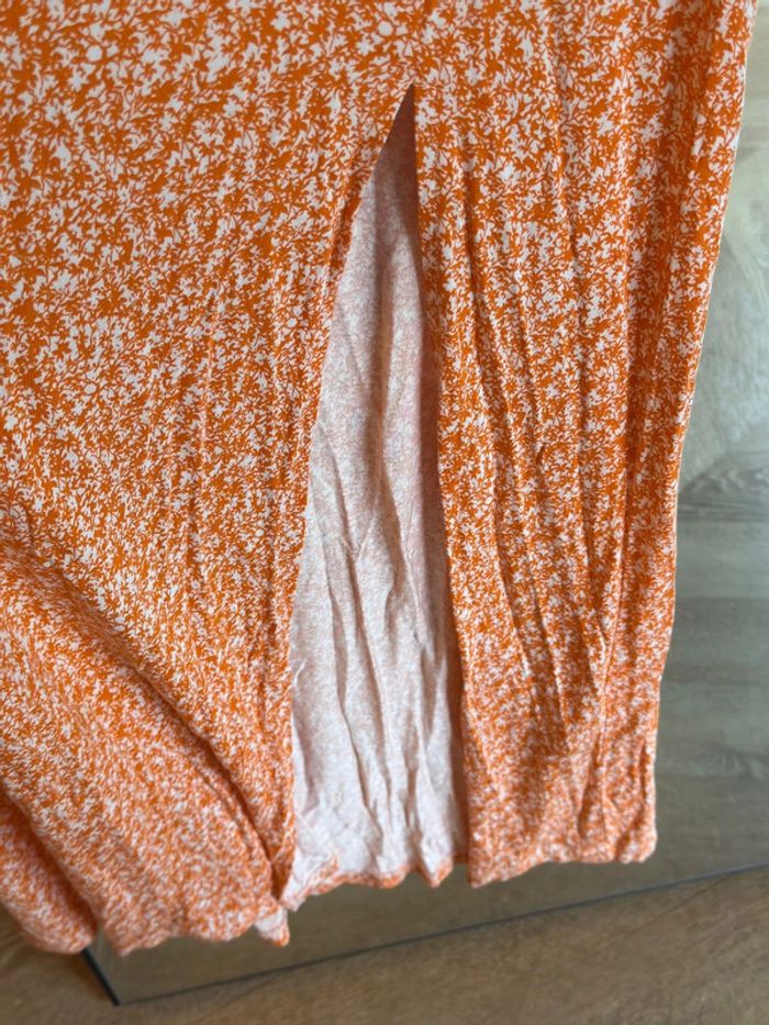 Robe longue fleurie orange H&M – Taille XS - photo numéro 4