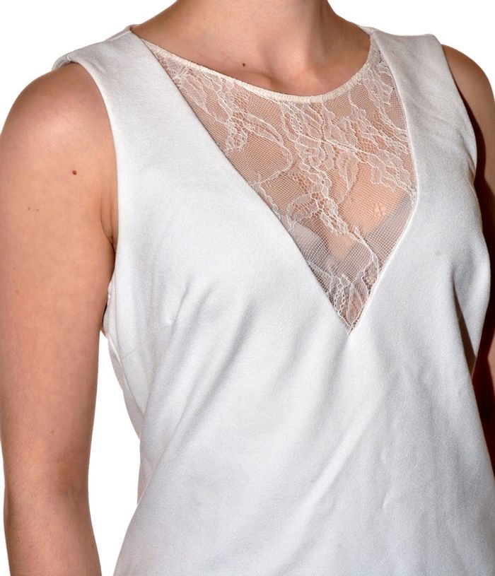 robe élégante blanche crème uni doublée col V dentelle et transparence taille M - photo numéro 11