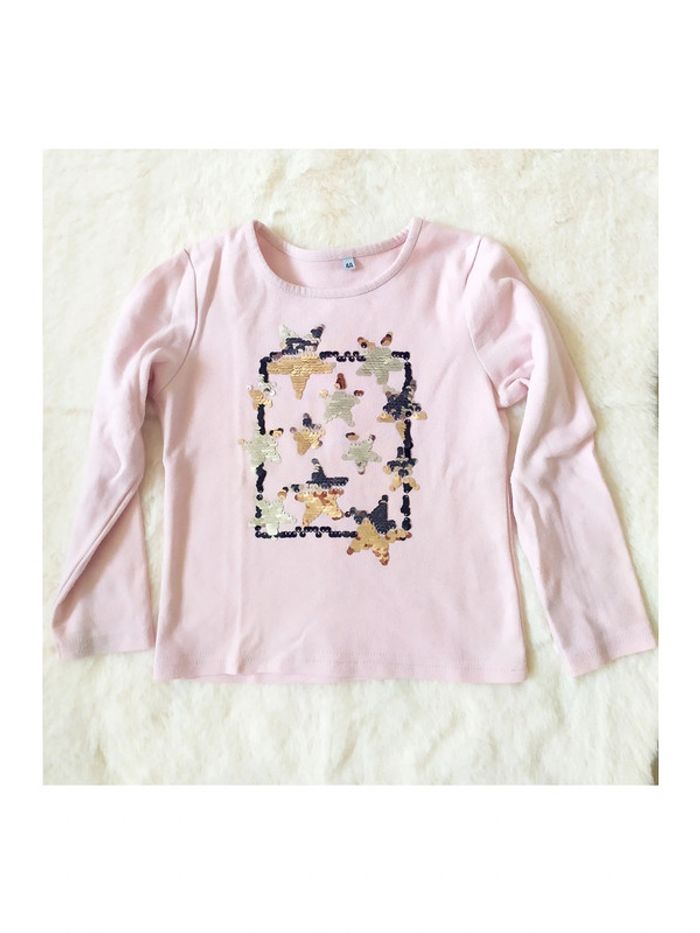 Tee-shirt enfant fille avec étoiles en sequins
