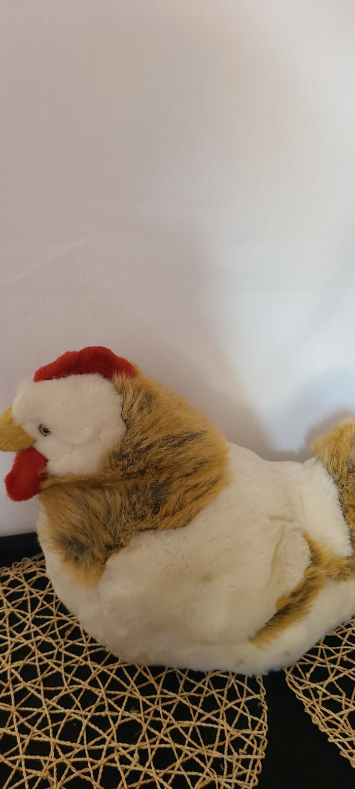 poule coq range pyjama doudou blanc rouge marron peluche ancien vintage non lavé nounours - photo numéro 7