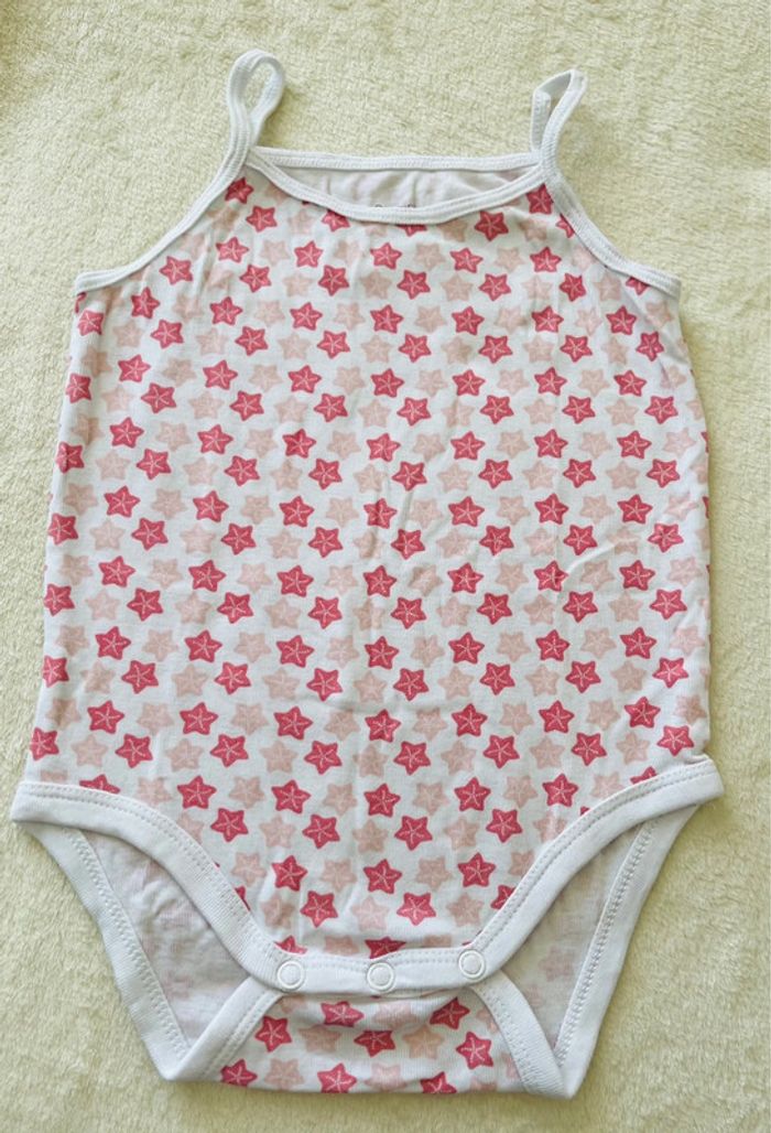 Body / Bodie débardeur rose et blanc motif étoile de mer Obaibi 12 mois 74cm - photo numéro 2