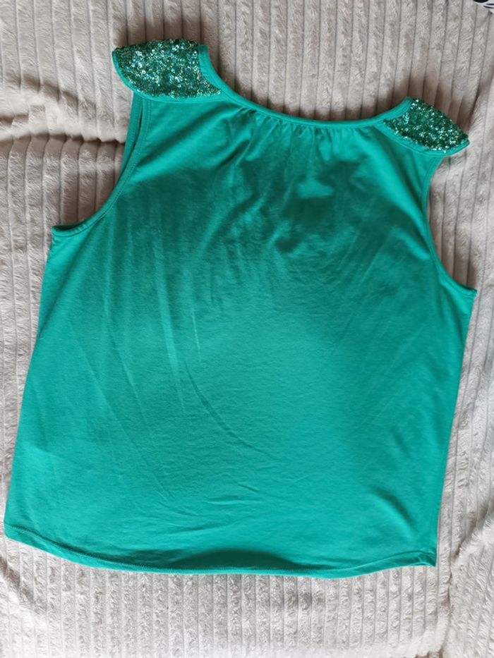🩵 Jolie blouse sans manches avec paillettes🩵 couleur vert eau - camaïeu - taille M - neuve - photo numéro 3