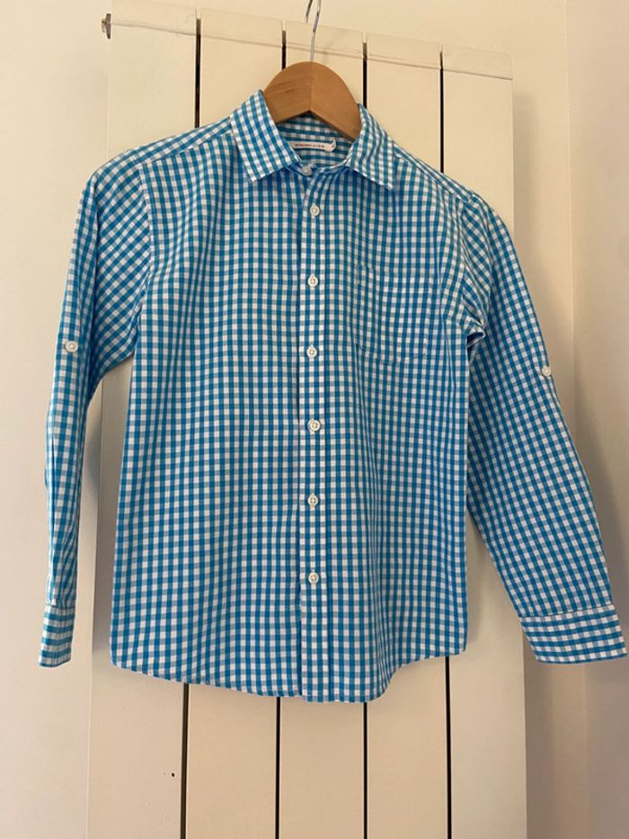 Chemise en coton vichy blanc et bleu Monoprix taille 10 ans