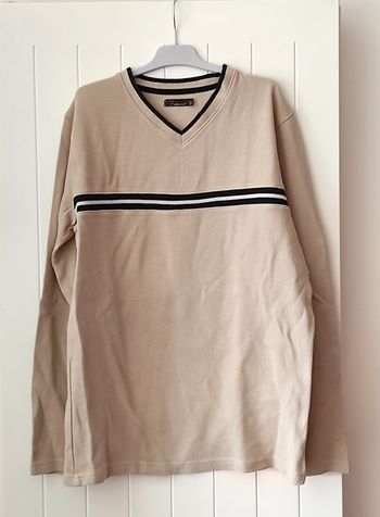 Polo homme coton – manches longues, col V côtelé – Taille S (grand)