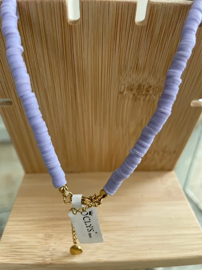 Collier bohème estival violet parme et blanc inscription "joy" - photo numéro 6